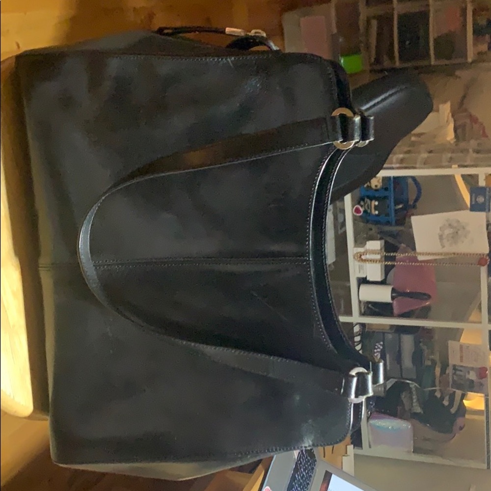 Monsac Black Leather Shoulder/Tote Bag Purse